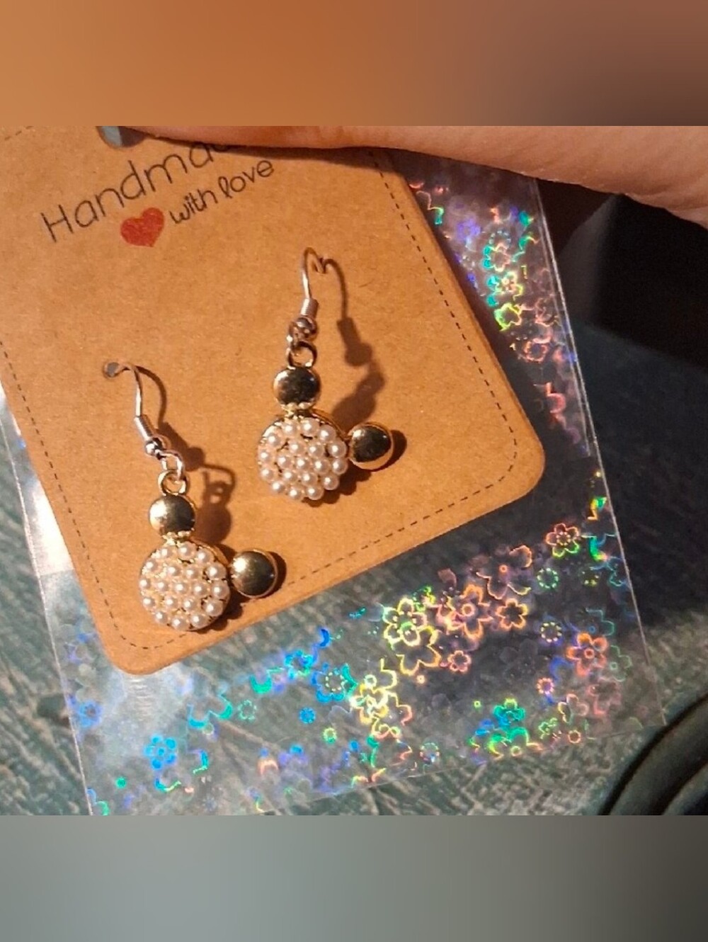 $8 Each Or Bundle 5/$20 Handmade Pearl Cluster Gold Mickey Head Inspired Earring